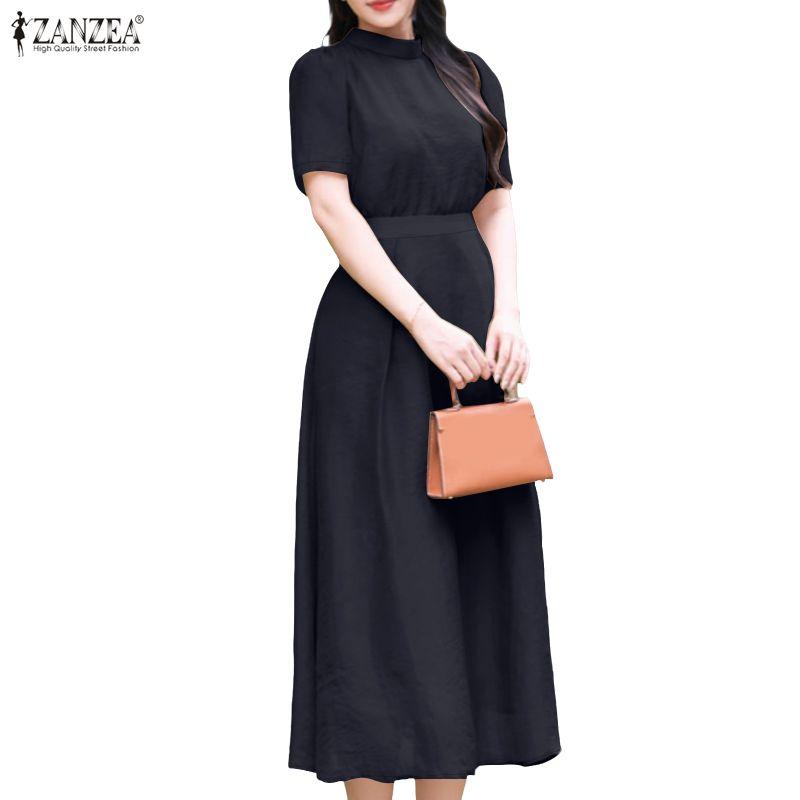 ZANZEA Damska letnia casualowa sukienka z krótkim rękawem i kołnierzykiem