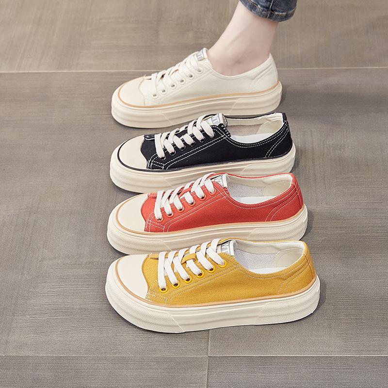 Leather canvas shoes women's spring and summer 2025 new thick-soled mango head board shoes versatile sports and leisure little white shoes