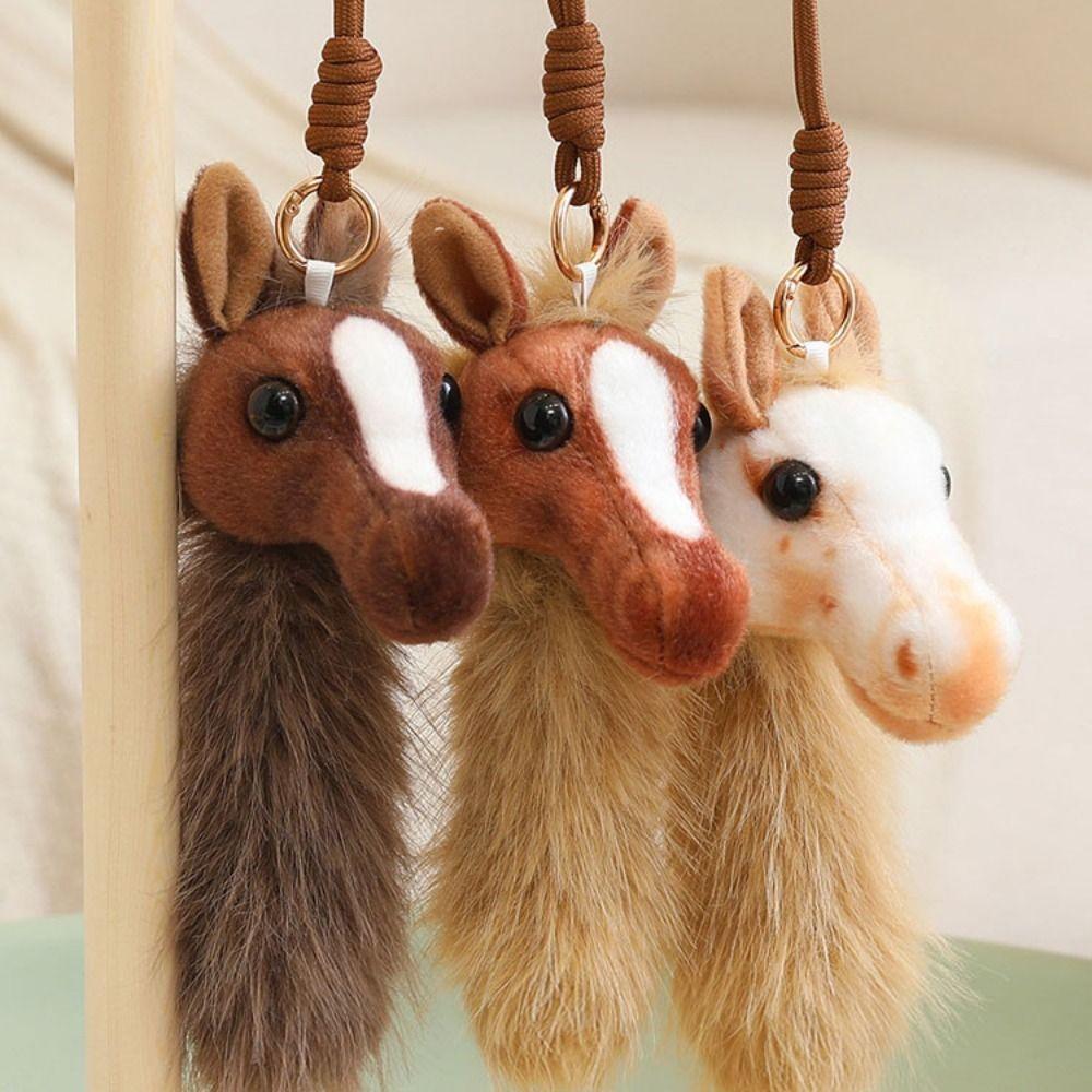 Fluffy Horse Plush Toy Soft Mascot Pony Doll Doll Keychain Pony Head Pendant Jewelry Accessories