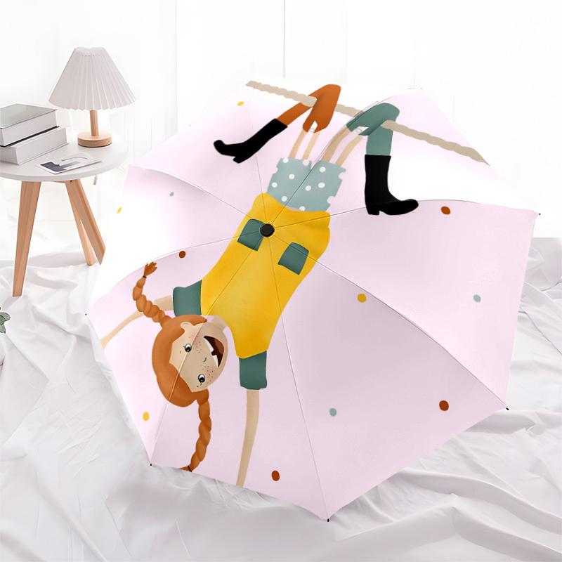 1pc Pippi Longstocking Automatic Folding Umbrella, Portable Collapsible Design, Casual Outdoor Accessory L1127006