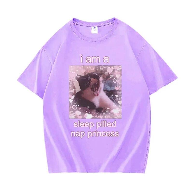 I Am A Sleep Pilled Nap Princess Lustiges Meme-Grafik-T-Shirt Unisex WoUnisex Süße Freizeitkleidung T-Shirts 100 % Baumwolle Übergroße T-Shirts