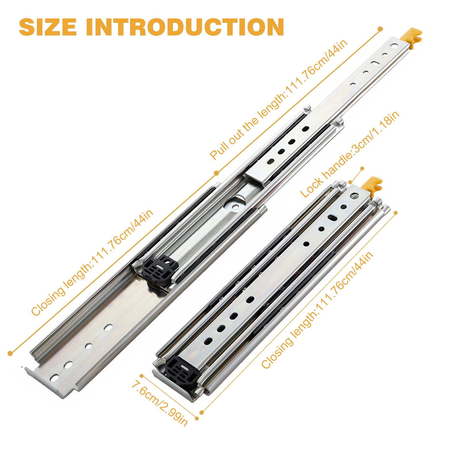 

2PCS 3.67ft Drawer Glides with Lock Full Extension Ball Bearing Sliding Rails Side Mount for RV Cabinets Tool Box & Storage