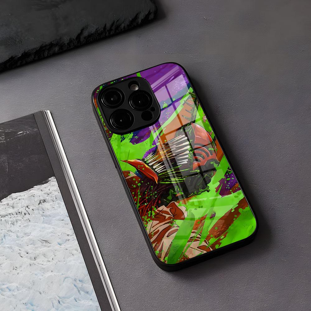 

Аниме Человек-бензопила Чехол для телефона iPhone 17 Air 16 E Pro Max 15 14 13 Mini 12 Pro 11 Max Plus Черный стеклянный чехол iPhone 16 Pro