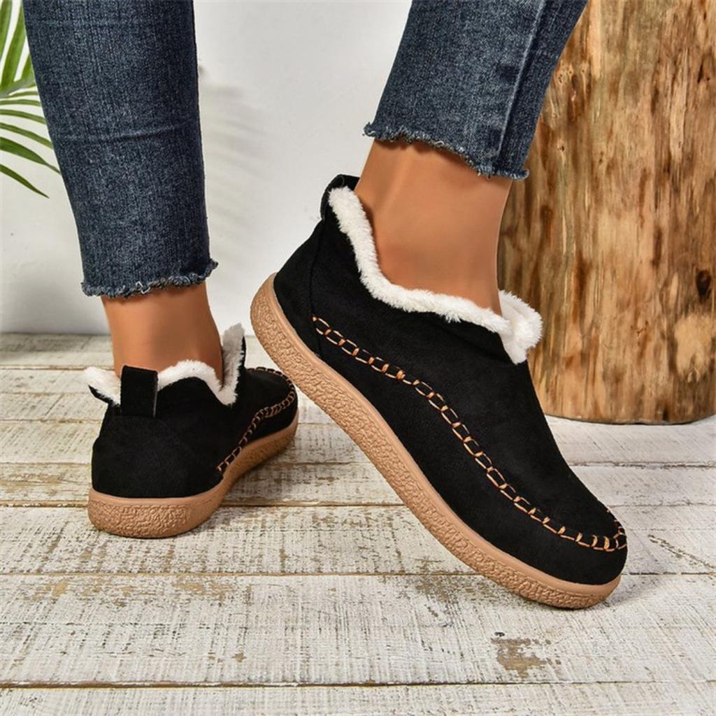 Fashionable Fleece Warm Cotton Boots for Women's Casual, Solid Color Suede Retro Oversized Snow Boots
