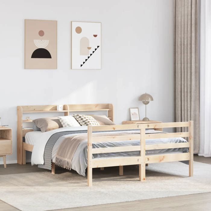 VidaXL Bed Frames with Headboard 150x200 Cm Solid Pine Wood, Bed, Bedroom Furniture, Wooden Bed, Bed 3306647