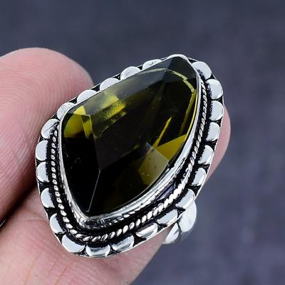 Natural Peridot Gemstone Handmade 925 Steling Silver Jewelry Ring Size 8.5 U8W85