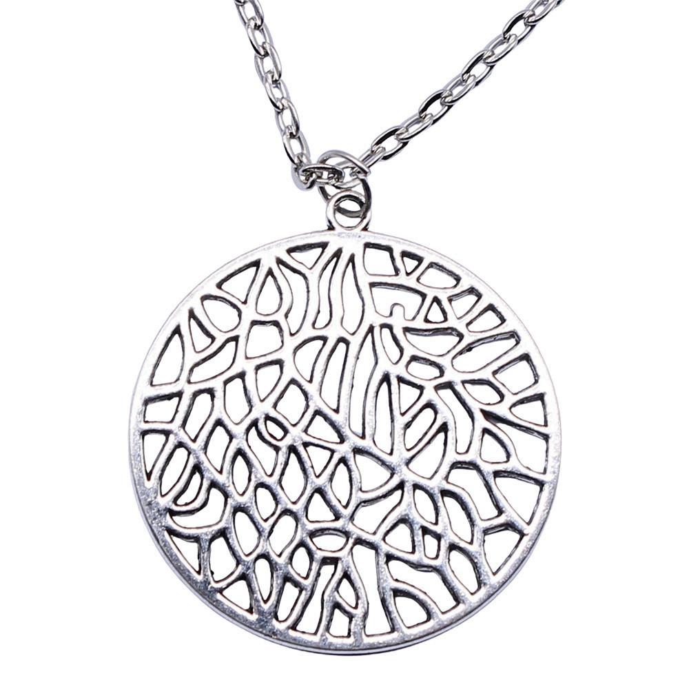 Vintage Rose Flower Charm Necklace Tree Of Life Pendant Antique Jewelry 43cm Chain