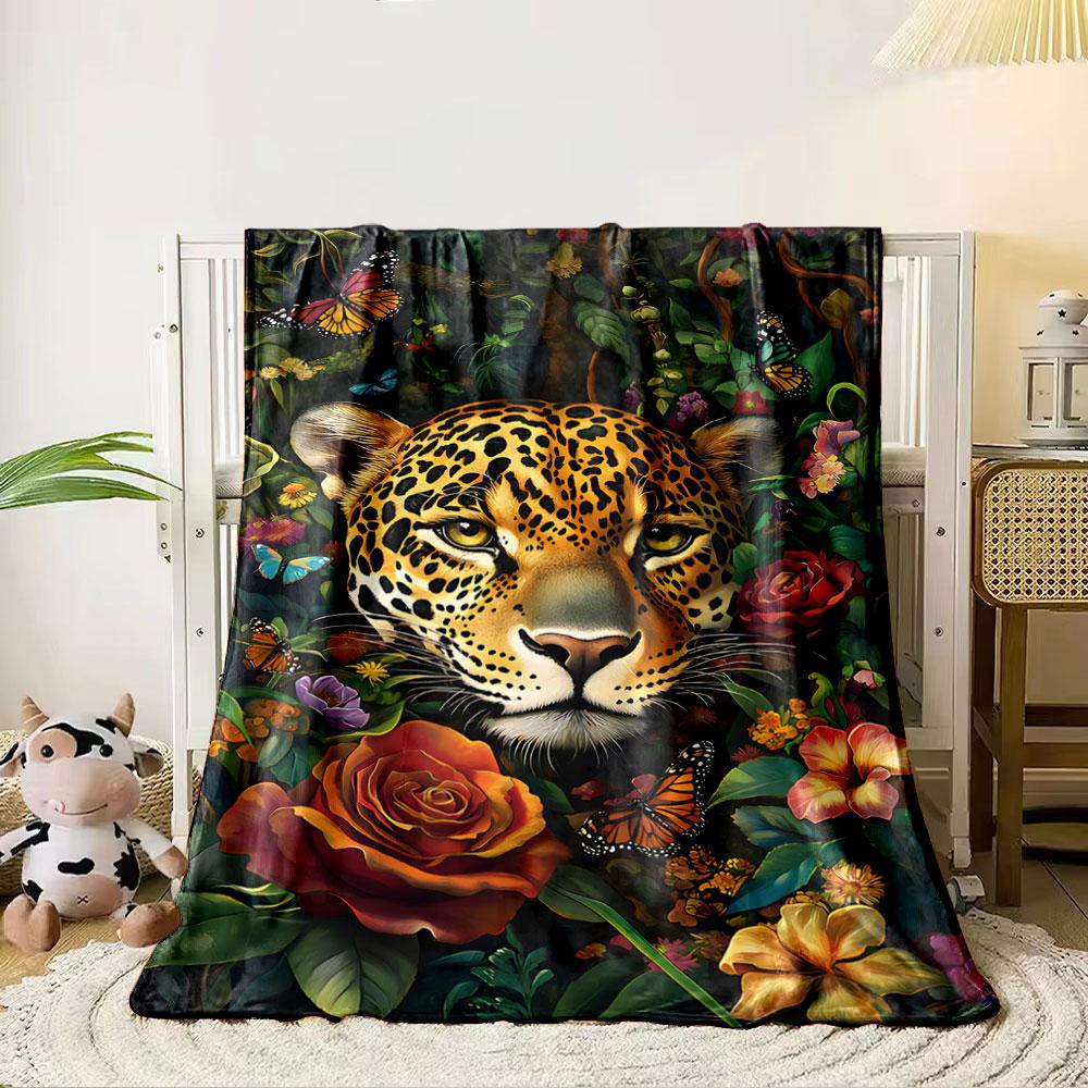 Jungle Jaguar Floral Art for all seasons blanket lunch break throw gift