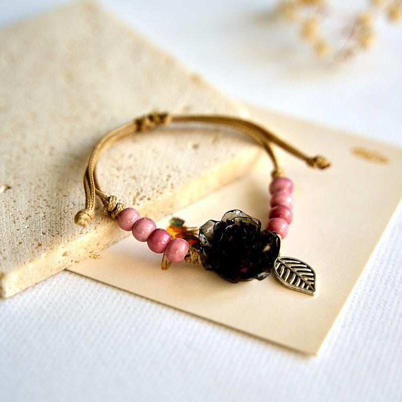 New Chinese Flower Woven Bracelet Wholesale Hot-selling Retro Jewelry Ethnic Style Ceramic Bracelet Accessories