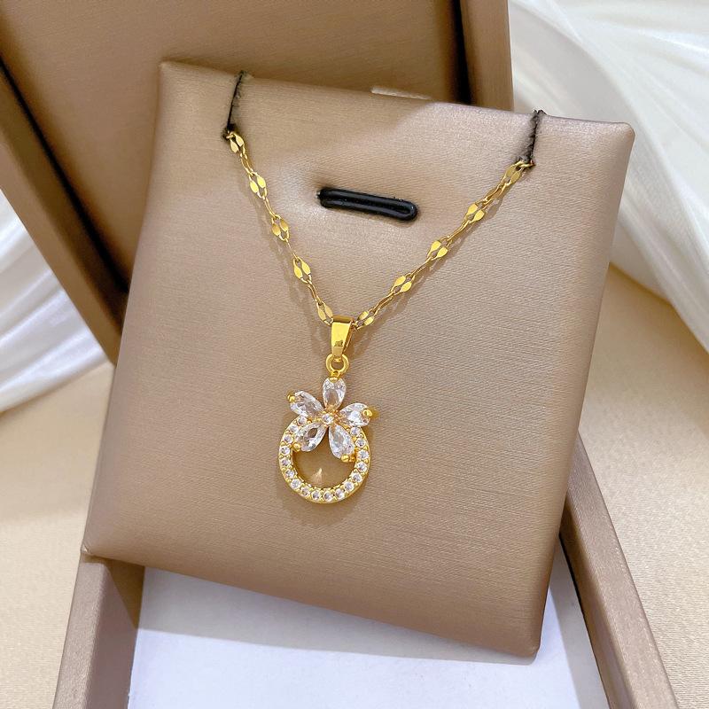 Flower Ring Temperament Micro-Diamond Necklace Women'S Exquisite Wind Collarbone Chain With Jewelry