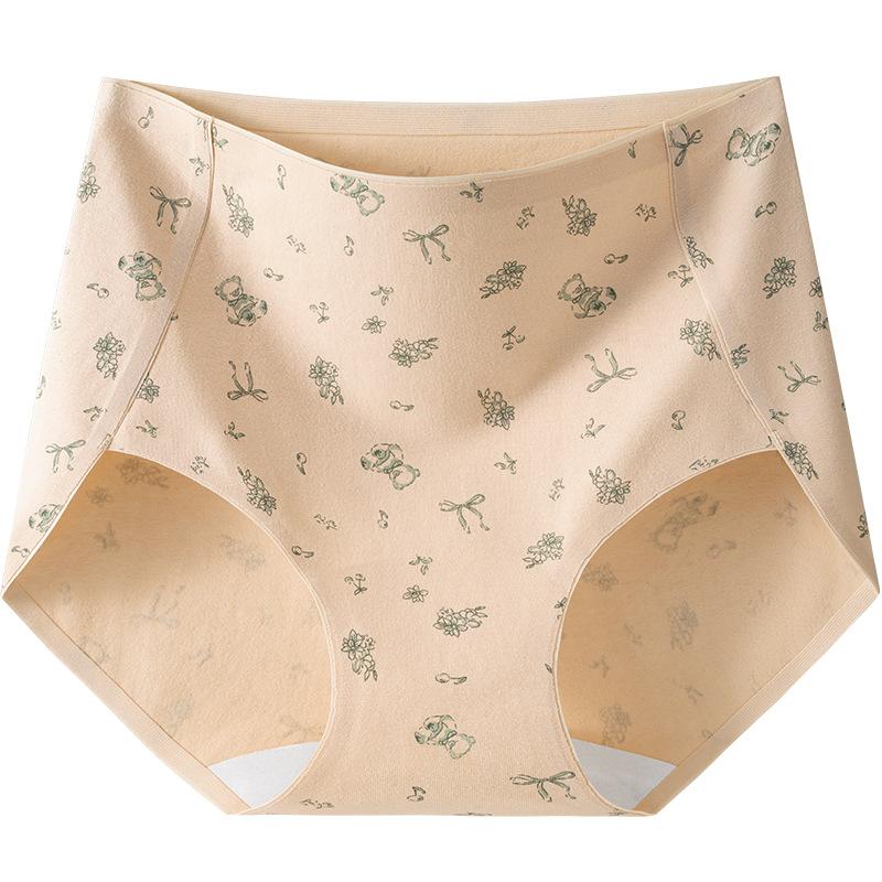 

Female Spring and Autumn New Floral Pure Cotton Antibacterial Crotch Abdominal Non Mark High Waist Triangle Briefs XXL