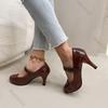 Fashion New Spring Autumn Pumps Shoes Leather Round Toe Women High Heels Shallow Mouth Versatile Solid Color Elegant Woman Heeled Shoes