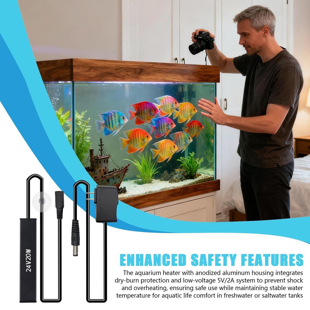 Fish Tank Water Heater 20w Submersible Adjustable Submersible Aquarium Heater For Betta Aquatic Pet Saltwater Freshwater Home