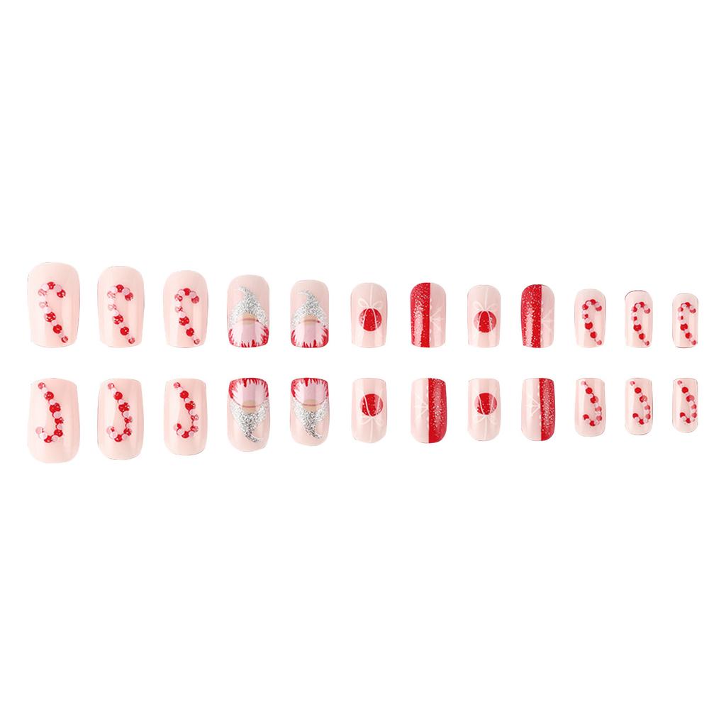 Glänzende Weihnachten Falschnagel Claus Alle Tragbaren Nägel 24 Stück Zuckerstangen-Nagel