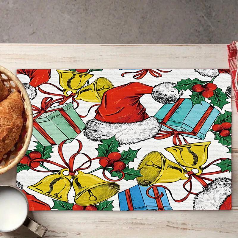 2024 Fete de masă din in de Crăciun - Decor de sărbători festive, izolate, design imprimat