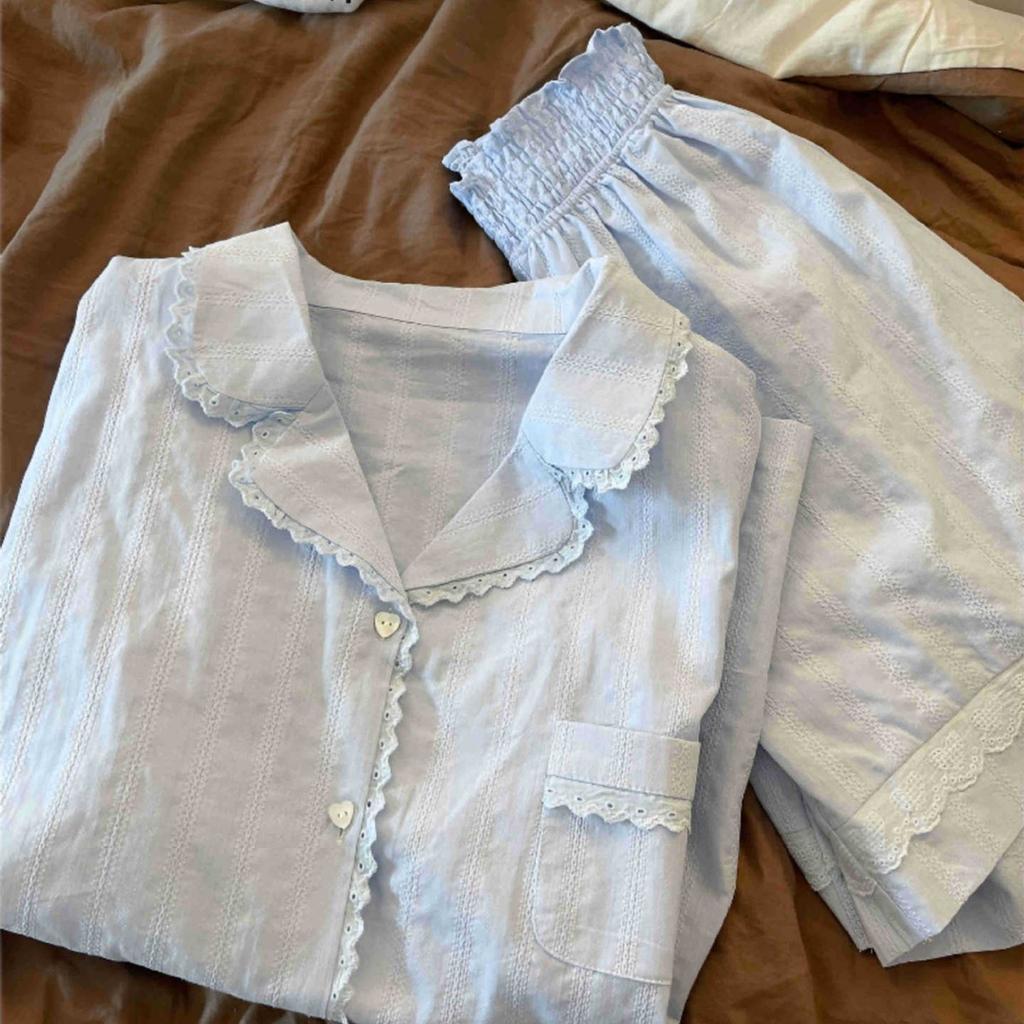 Gentle wind short-sleeved pajamas women's pure cotton can be worn outside cardigan shorts loungewear large size set 1011 new models