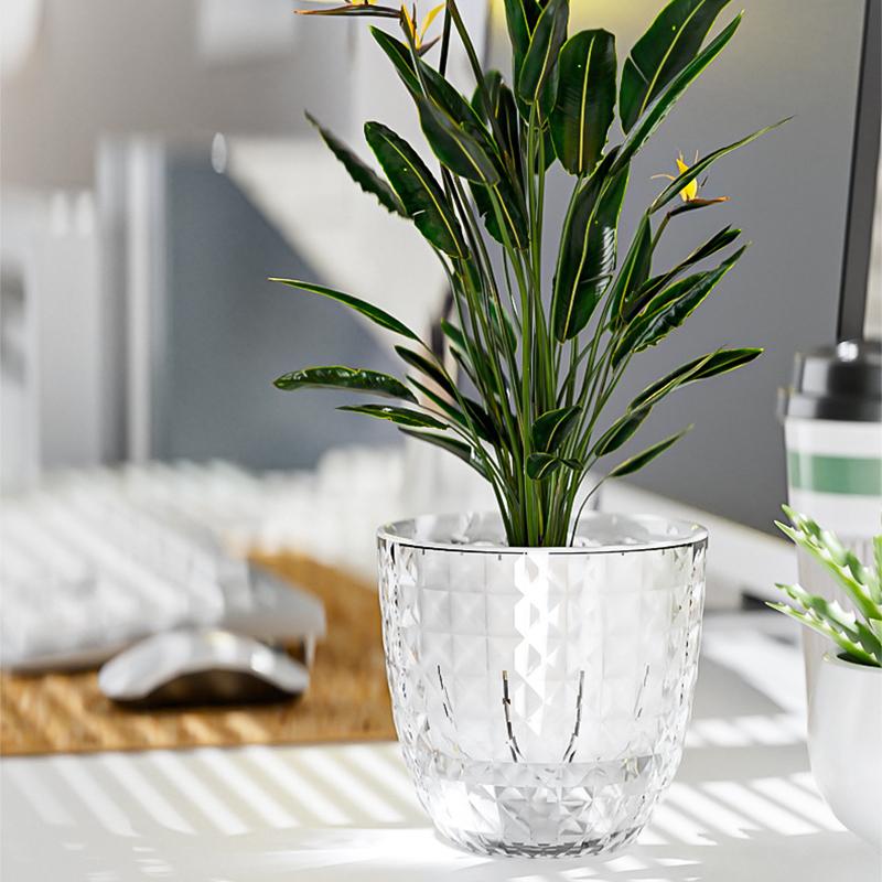 Self Watering Flowerpot Automatic Water Absorbing Flowerpot Transparent Double Layer Plastic Succulent Plant Pot Decorative Pot