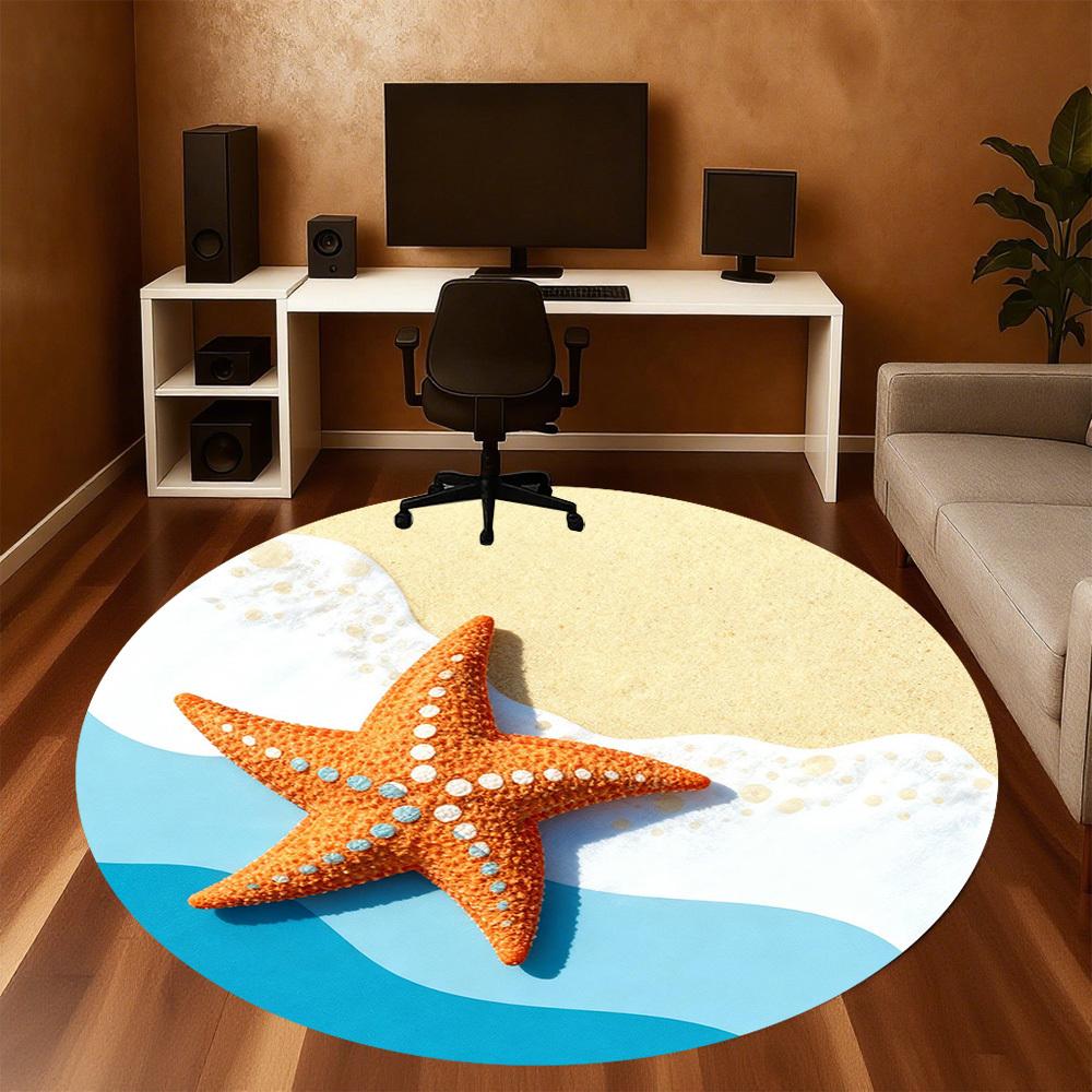 1pc Starfish Beach Round Chair Mat Office Area Rug - Non-Slip, Floor Mat for Office, Bedroom, Ideal Home Decor Gift C0112012