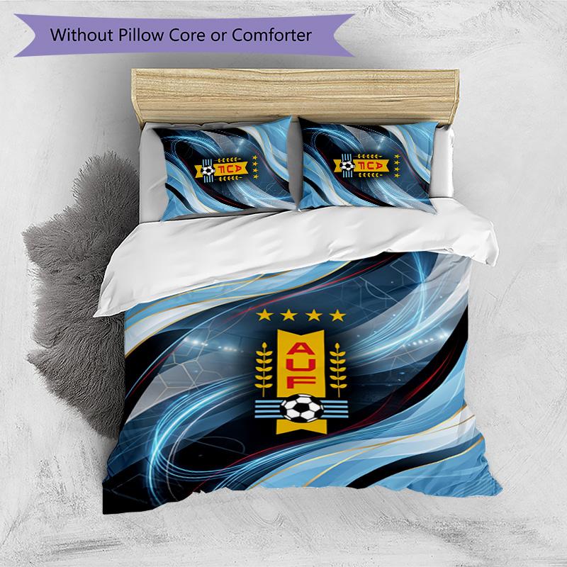 Uruguay Football Printed Bedding 3 Piece Set Cozy Breathable Bed Cover Set as Housewarming Holiday Gift