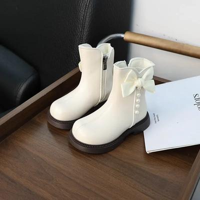 Winter Mädchen Stiefel Elegante Trend Kinder Beige Baumwolle Stiefel Süße Bowknot Vielseitig Kinder Casual Mode Prinzessin Leder Stiefel