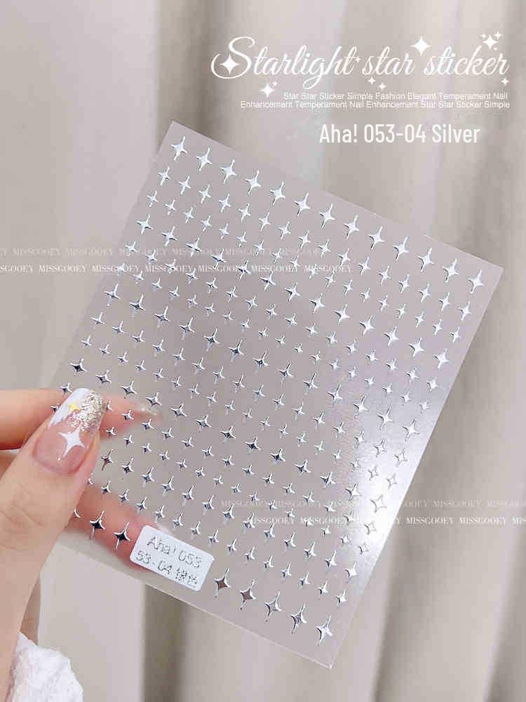 

3D золотые и серебряные наклейки для ногтей в виде звезд - интернет-тренд, маленькие самоклеящиеся украшения в виде звезд 053-4 серебряный