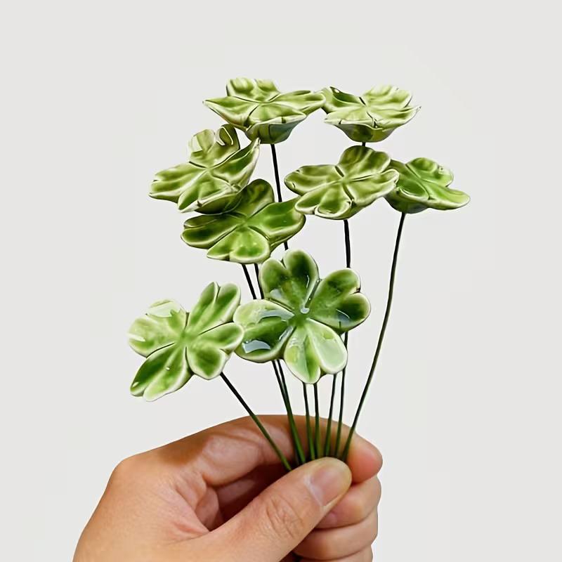 6/8/10 Stück Vierblättrige Kleeblumen Keramikblumen Symbolisieren Glück, Hoffnung, Glauben, Liebe Nie Verblassend, Ewige Keramikblumen Heimdeko