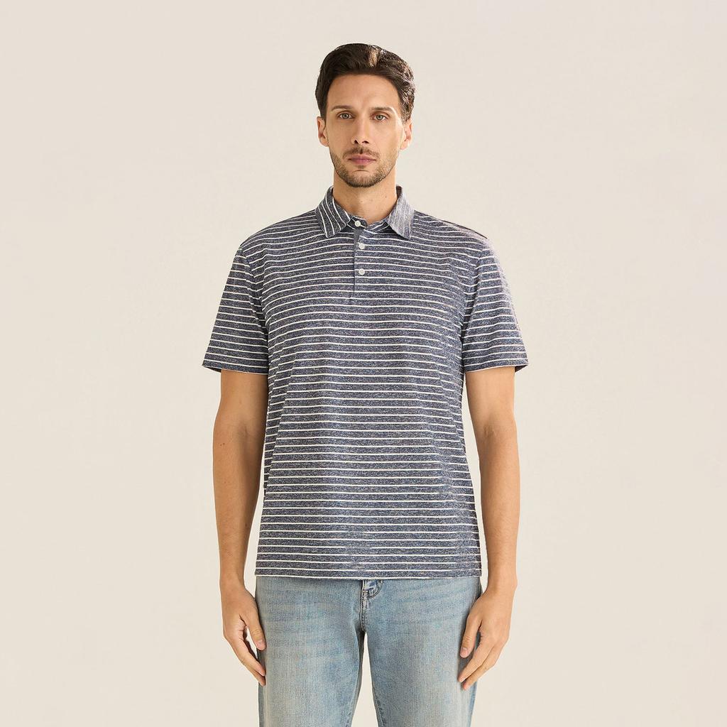 FERRAROMILANO Monotone Striped Short Sleeve Collared T-Shirt Navy (Am0Gtty21049)