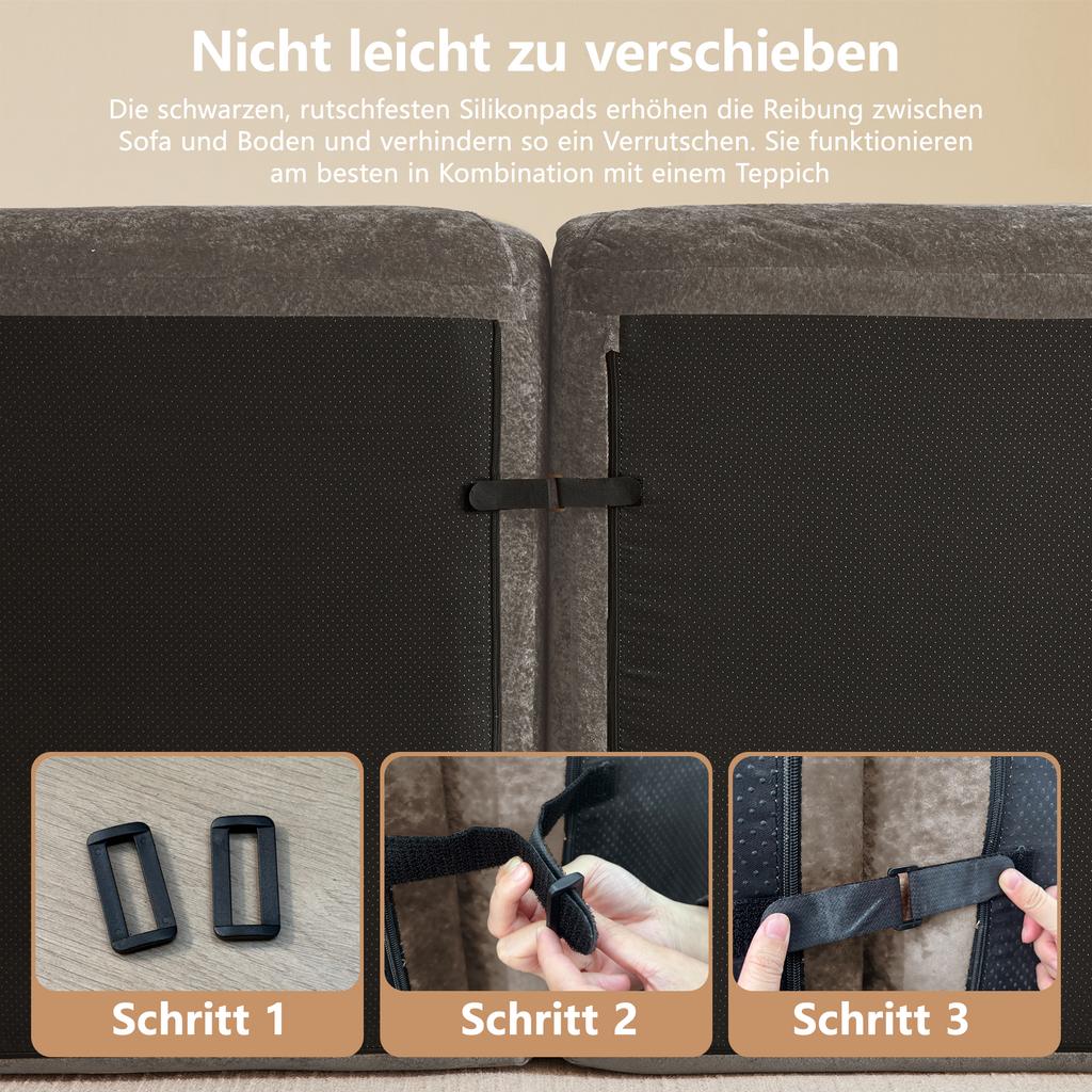 Frameless Modular 2-Seater Sofa, High-Density 32D Foam, Suitable for Living Room, Chenille Fabric, Non-Slip Design, No Assembly Required, Brown