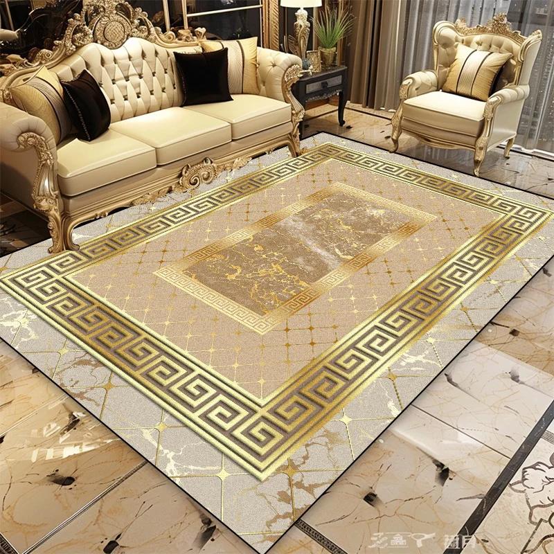 Goldene Moderne Luxus-Teppiche für Wohnzimmer Große Teppiche Rutschfest Waschbar Sofa-Seitenmatte Schlafzimmer-Teppich Dekoration