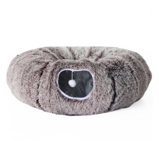 Plush Cat Tunnel Bed with Hanging Balls Washable Indoor Kittens Donut Tunnel Toy Small Large Cats Pets Round Peekaboo Cave Play Tunnel Pet Supplies
