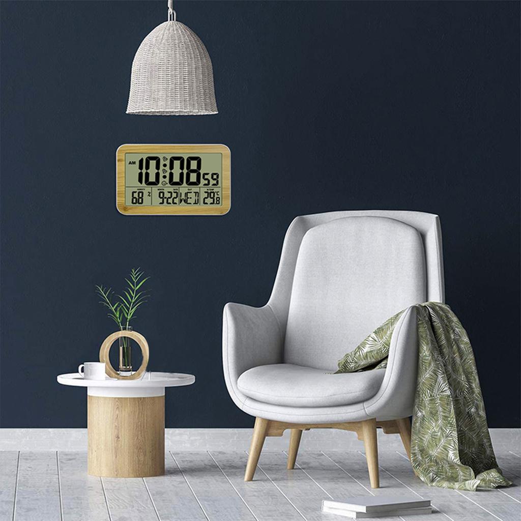 Digital Alarm Clock Battery Operated Snooze Function Large LCD Display Modern Desk Wall Clock for Bedroom Table Bedside Home
