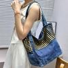2025 Luxury Women Handmade Rivets Denim Punk Handbags Fashion Large Capacity Tote Bags New Brand Casual Hand-held Shoulder Bag