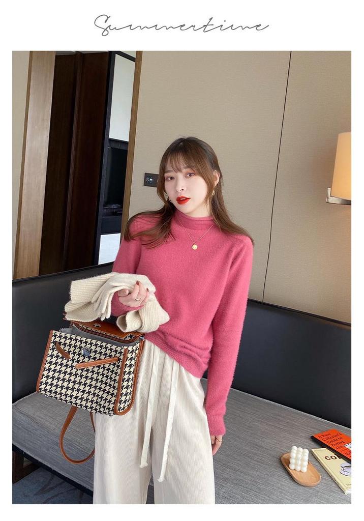 Women's Fleece-Lined Semi-High Neck Faux Mink Base Layer for Autumn/Winter