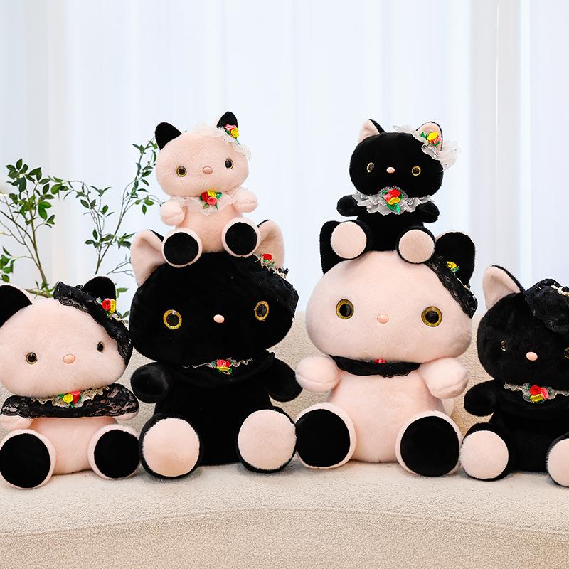 Big-eyed Cat Plush Toy Cute Black and White Lace Kt Cat Doll Doll Machine Gift Exchange