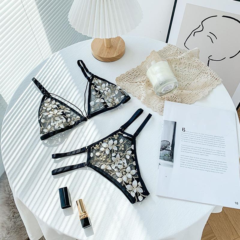 Weiblicher sexy Spitzen-BH, nahtlose Unterwäsche, Bralette, Dessous, ultradünner BH und Slip-Sets
