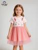 26-Year Spring/Summer Kids' Cartoon Flower Mesh Dress - Cute, Fashionable Round Neck Short Sleeve