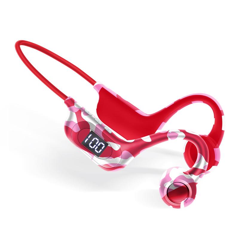 AKZ-G9 Vibration Bone Conduction Bluetooth Earphones with Card Slot, Digital Display, Neckband Design, and Long Battery Life.