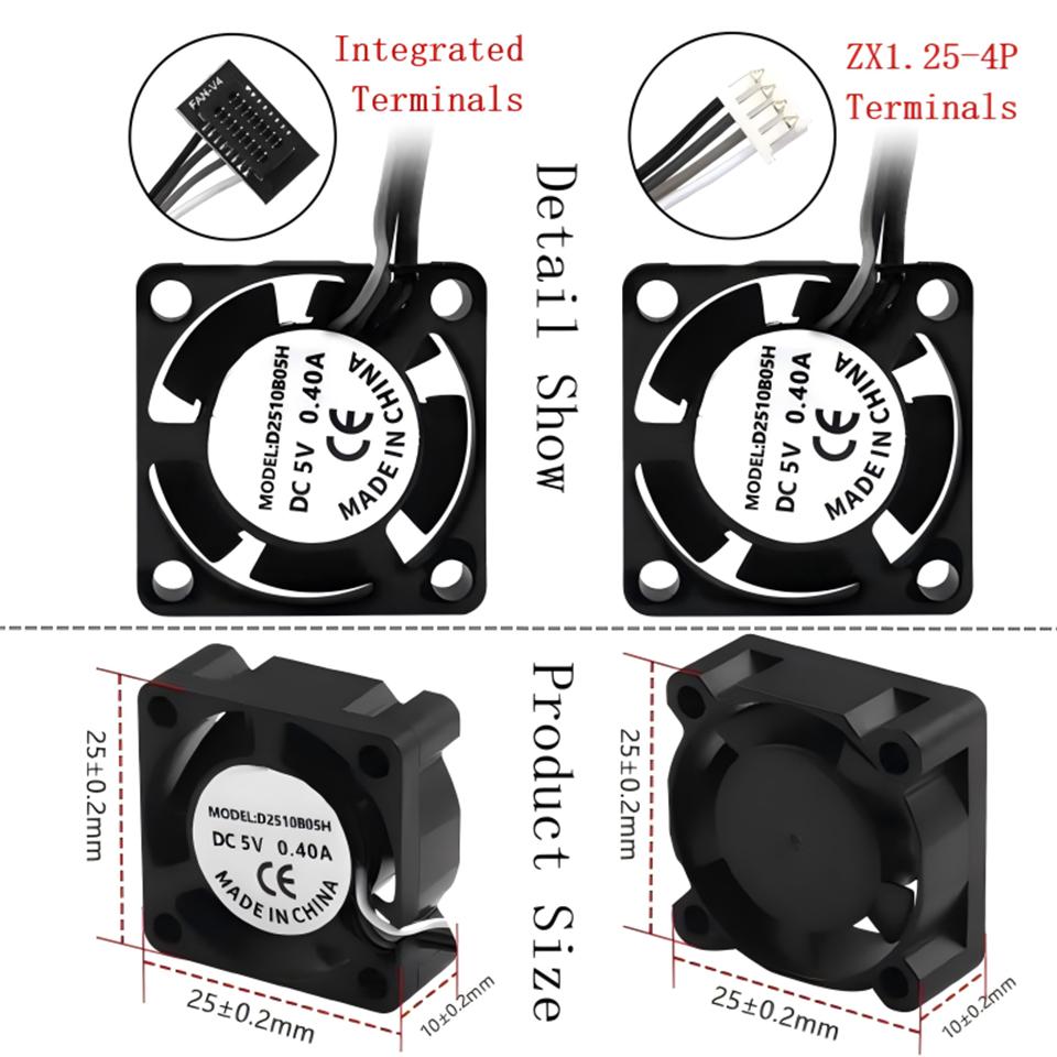 3D-Druckerteile 2510 Lüfter für Bambu Lab X1 P1 Hotend mit Kabel Schnelle Kühlerlüfter für Bambu X1C P1S P1P Serie