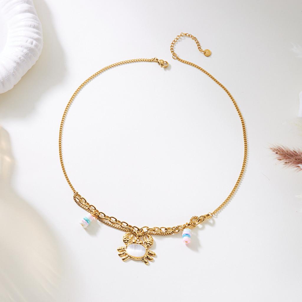 Summer Vacation Style Multilayer Stainless Steel Butterfly Sun Pendant Necklace For Women