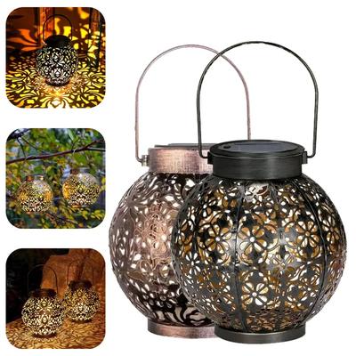 Projection Light New Solar Wrought Iron Lantern Hollow Outdoor Courtyard Landscape Garden Hanging Light Decorative Pendant