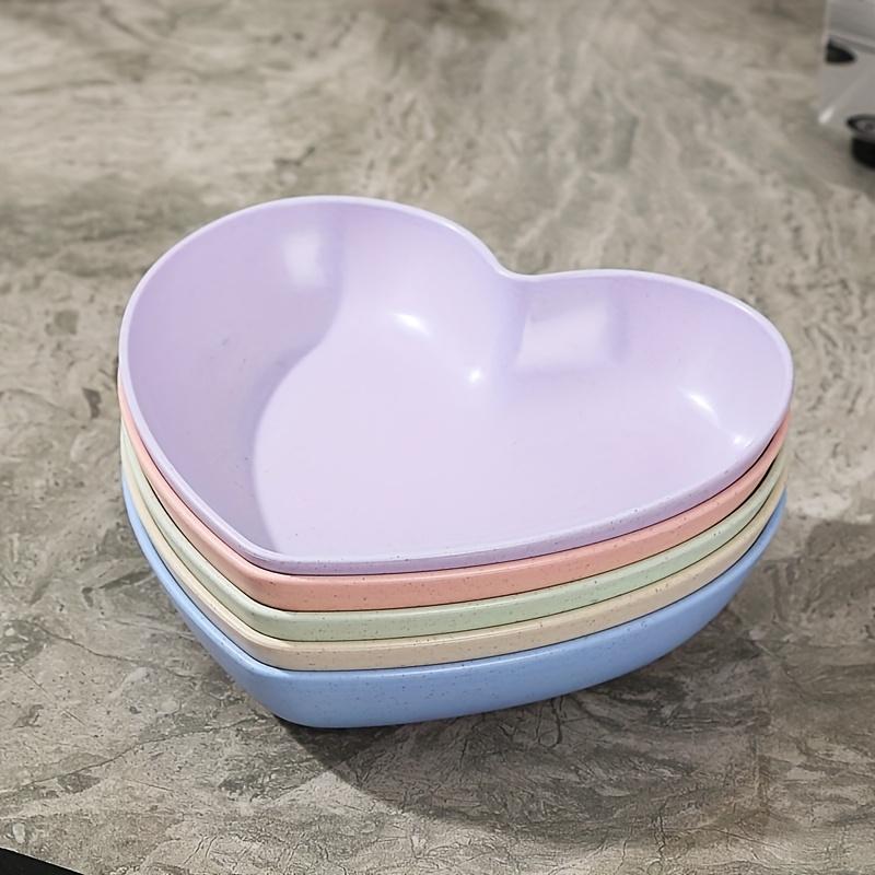 5Pcs Plastic Heart-shaped Dinner Plate, Fruit Plate, Dessert Plate, Cake Plate, Snack Plate, Pickle Plate, Cake Plate.