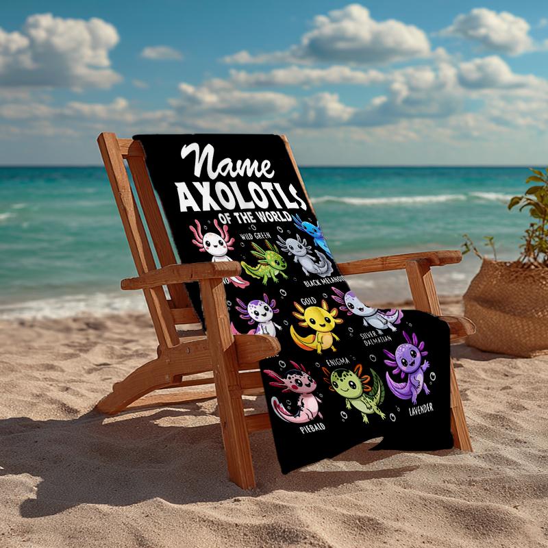 Custom Name Ultra-Soft Beach Towel with Axolotl Theme,Ideal for Pool - Camping, Diving - Perfect Travel Essential, Vibrant Beach Towel.