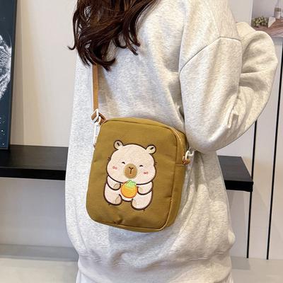 Cartoon Vitality Cute Capybara Messenger Bag Creative Kapibara Canvas Bag Girls Versatile Lightweight Small Square Bag