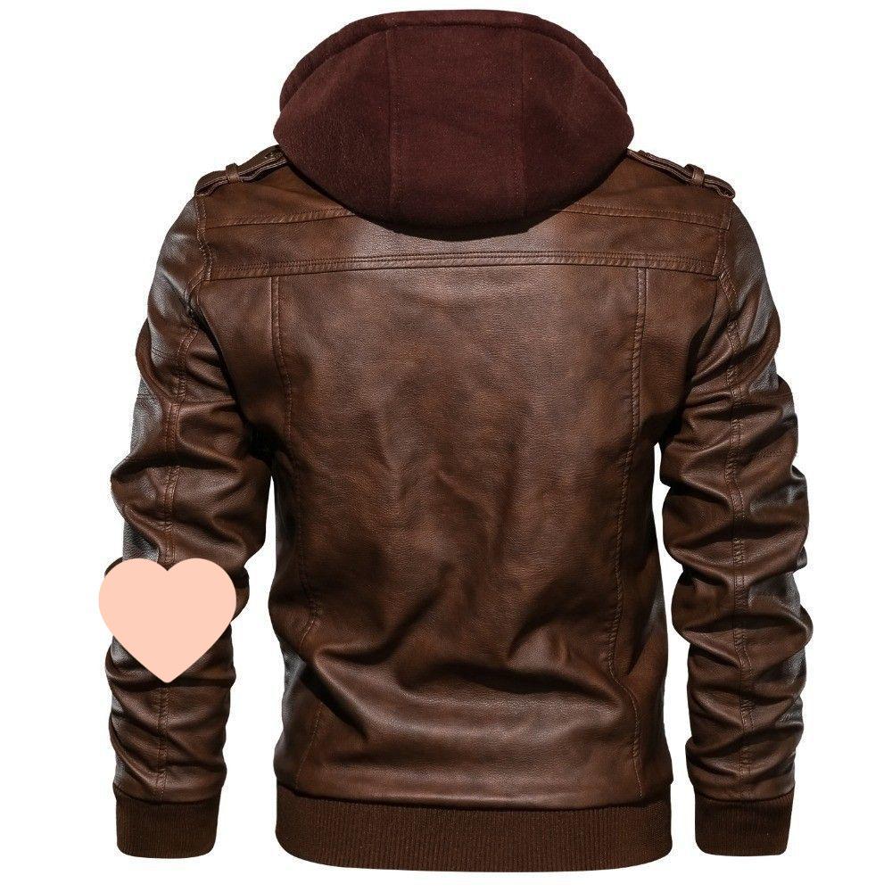 Men's Trendy Hooded PU Leather Jacket - Removable Hat, Plus Size, Casual Motorcycle Outerwear for All Ages