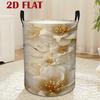 1pc, 2D Flat Printing Laundry Basket, White Flowers, Golden Dust Flower Pearl Pattern, Suitable for Bedrooms, Laundry Rooms, Dormitories, Portable, Fo