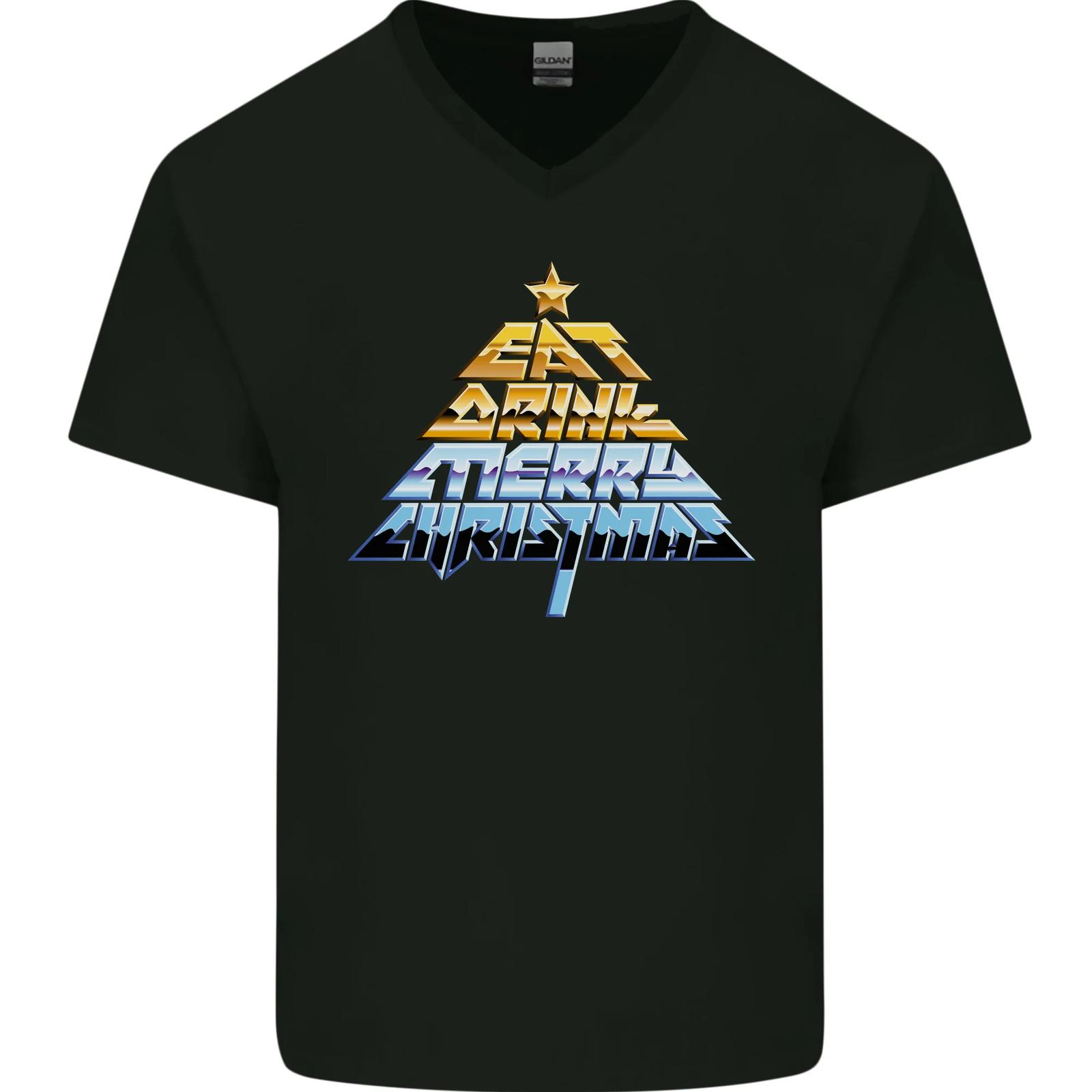 Heavy Metal Christmas Rock Music Xmas Mens VNeck Cotton T-shirt L