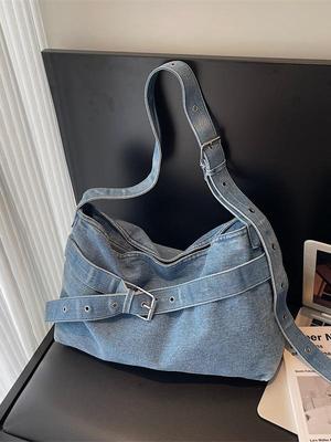 Borsa a Tote e a Tracolla in Denim Retrò Coreana Elegante di Grande Capacità