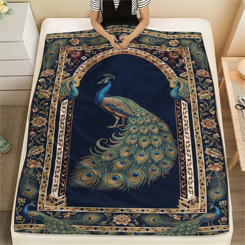 1Pc Peacock Print Flannel Blanket, High quality Comfortable for All Seasons, Home Decor, Warmth and Comfort, Perfect for Christmas Gifts W118
