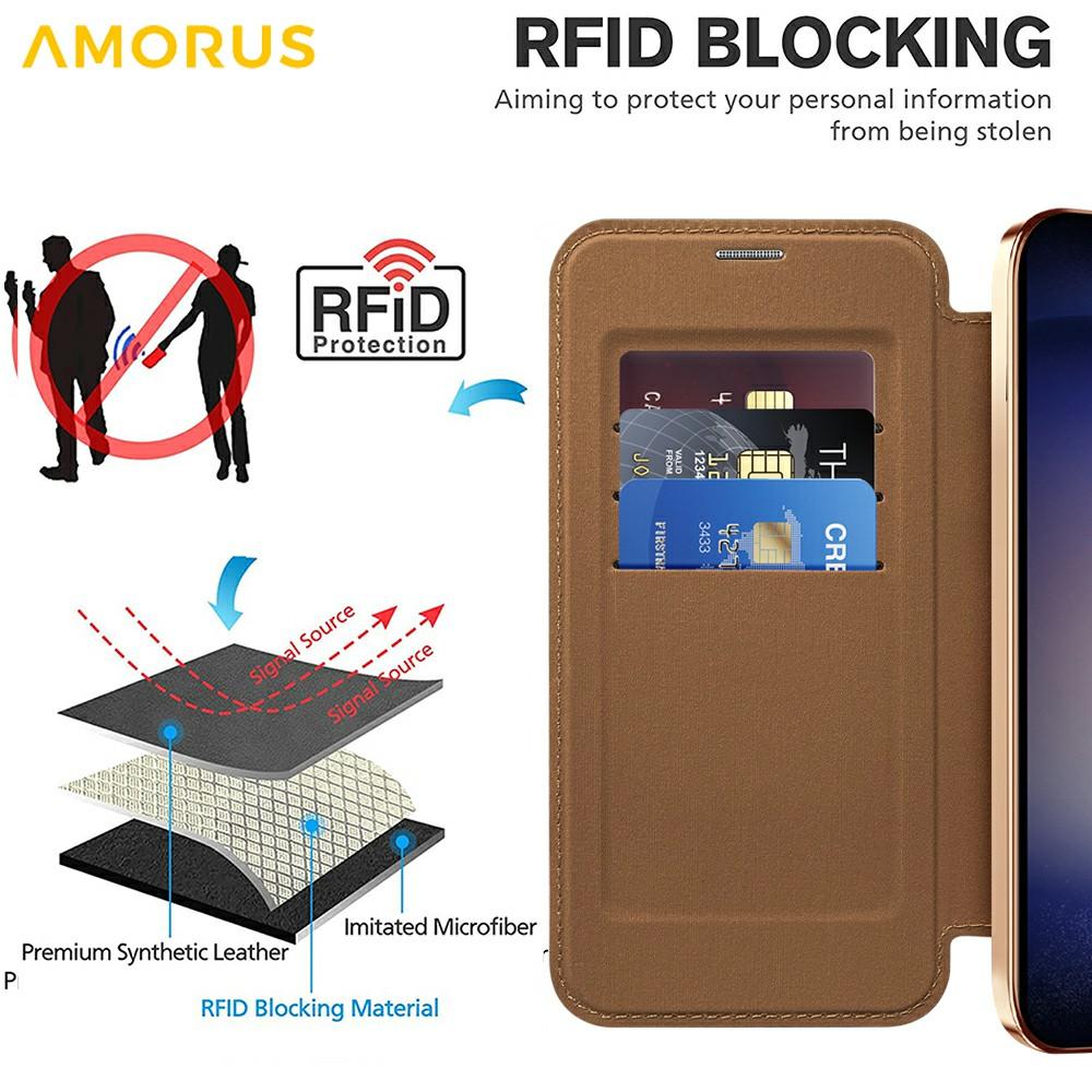 For Samsung Galaxy S24 Case Compatible with MagSafe RFID Blocking Card Holder Leather Phone Cover
