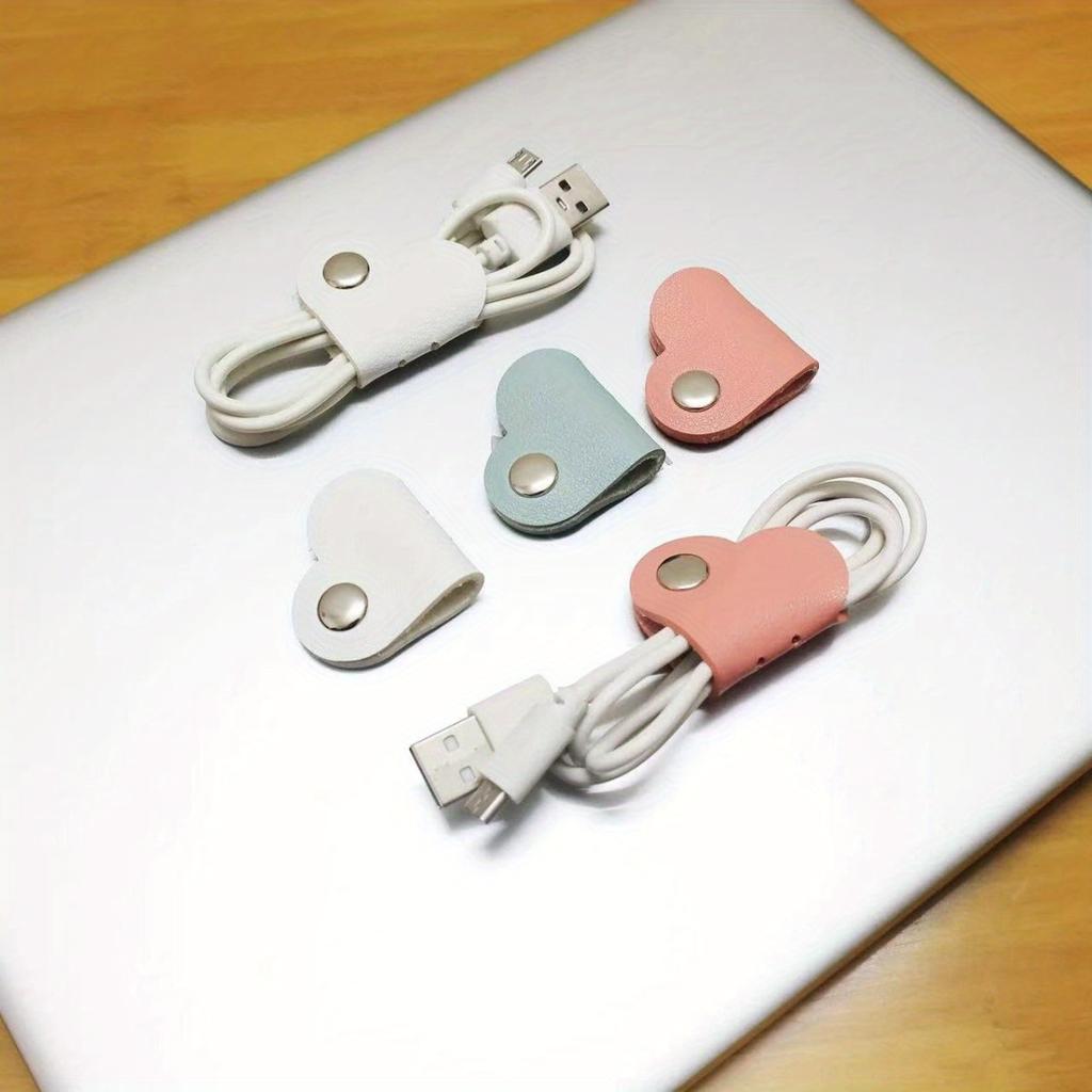 10-Pack Heart-Shaped Faux Leather Cable Straps, Multi-Color Headphone & Headset Cable Organizer, Cable Management Clips, Unisex Cable Fixator Se